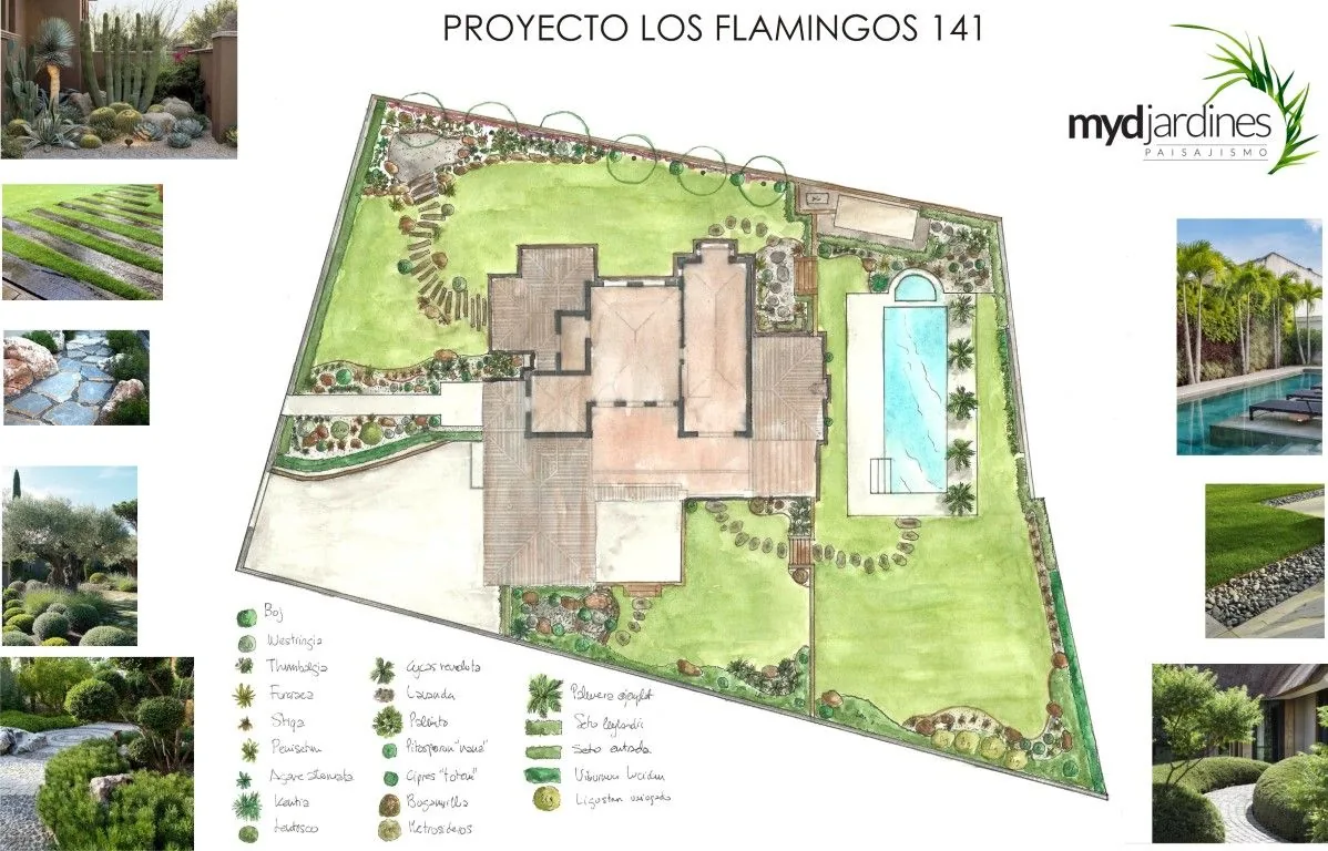 Plano de diseño de jardín para una villa en Marbella